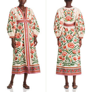 NWT FARM RIO Ainika Delicate Off-White Balloon Sleeves Maxi Dress SZ Small